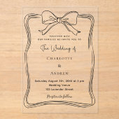 弓の手を引いた黒い澄ん結婚の アクリル招待状 (正面)