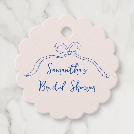 弓の手描きの何か青い結婚式前の披露宴 フェイバータグ (正面)