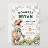 弓の水彩誕生日付き轟音ヴィンテージ恐竜 招待状 (正面)