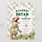 弓の水彩誕生日付き轟音ヴィンテージ恐竜 招待状 (正面/裏面)