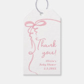 弓の波型ピンクミニマルガール感謝していユー ギフトタグ (正面)