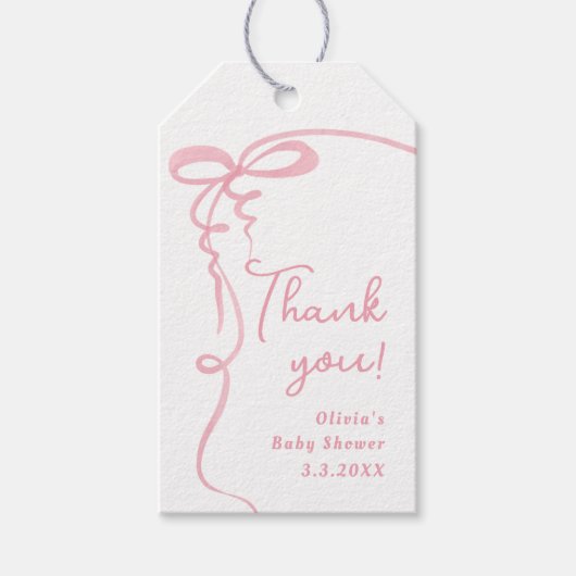 弓の波型ピンクミニマルガール感謝していユー ギフトタグ (正面)