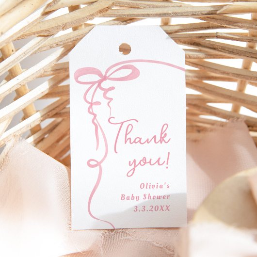 弓の波型ピンクミニマルガール感謝していユー ギフトタグ