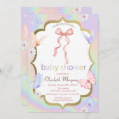 弓の花蝶ホログラフィックベビーシャワー 招待状 (正面/裏面)