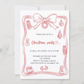 弓の赤い手で引かれたクリスマスパーティー 招待状 (正面)