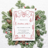 弓の赤い手で引かれたクリスマスパーティー 招待状