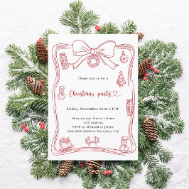 弓の赤い手で引かれたクリスマスパーティー 招待状