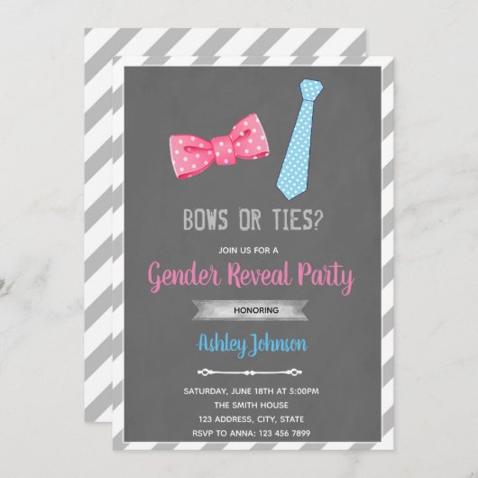 弓またはネクタイ性別の表示の招待 招待状 (正面/裏面)