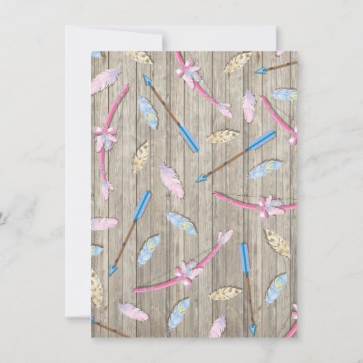 弓または矢印ジェンダーが赤ちゃんシャワーを明らかにする 招待状 (裏面)