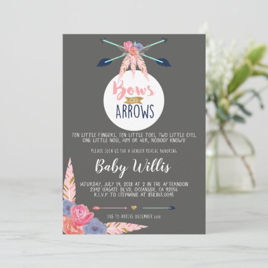 弓または矢印招待状 – 性別パーティーの表示 招待状 (スタンド正面)