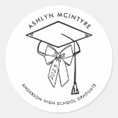 弓を付けたミニマルな卒業キャップ ラウンドシール (正面)