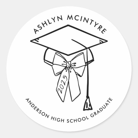 弓を付けたミニマルな卒業キャップ ラウンドシール (正面)