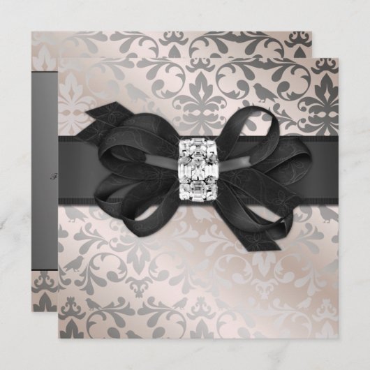 弓を持つエレガントなクリームおよび銀の招待状 招待状 (正面/裏面)