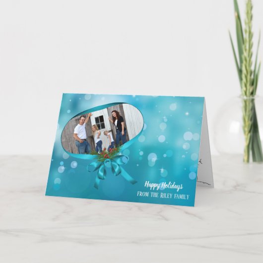 弓を持つクリスマスリボンフレーム カード (正面)