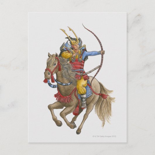 弓を持つ武士のイラストレーション ポストカード (正面)