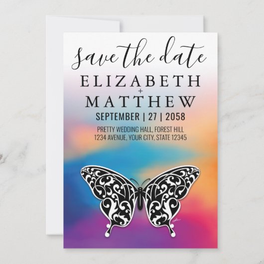 弓エレガントとハート斑点のある招待状車 招待状 (裏面)