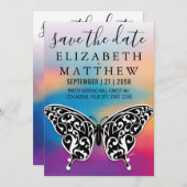 弓エレガントとハート斑点のある招待状車 招待状 (正面/裏面)