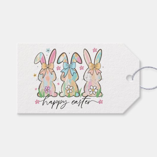 弓カラフル付きイースターバニー ギフトタグ (正面(横))