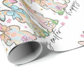 弓カラフル付きイースターバニー ラッピングペーパー (ロールコーナー)