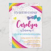 弓ガーリーグリッターレインボー誕生日パーティー、任意の年齢 招待状 (正面/裏面)