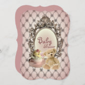 弓ガーリー型熊ベビーシャワー招待状 招待状 (正面/裏面)