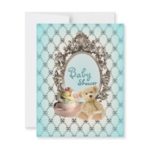 弓ガーリー型熊ベビーシャワー招待状