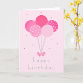 弓ガーリー赤面ピンクの誕生日バルーン カード (黄色い花)