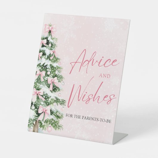 弓クリスマスツリーベビーシャワーアドバイスとウィッシュ 台座サイン (正面)