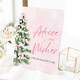 弓クリスマスツリーベビーシャワーアドバイスとウィッシュ 台座サイン