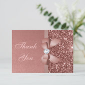 弓グリッターのばら色の金ゴールドの卒業は感謝していしています サンキューカード (スタンド正面)