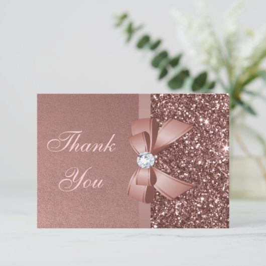 弓グリッターのばら色の金ゴールドの卒業は感謝していしています サンキューカード (スタンド正面)