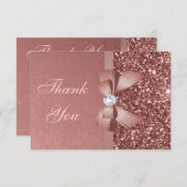 弓グリッターのばら色の金ゴールドの卒業は感謝していしています サンキューカード (正面/裏面)