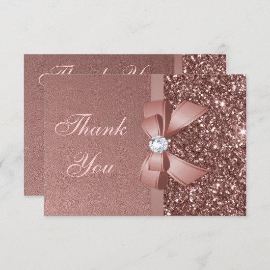 弓グリッターのばら色の金ゴールドの卒業は感謝していしています サンキューカード (正面/裏面)