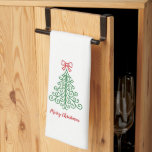 弓シンプルクリスマス付きモダン キッチンタオル<br><div class="desc">クリスマスモダンのキッチンタオルはシンプルクリスマスの木の飾り付けドードルと弓と編集可能なグリーティング「メリークリスマス」を特徴とする。</div>