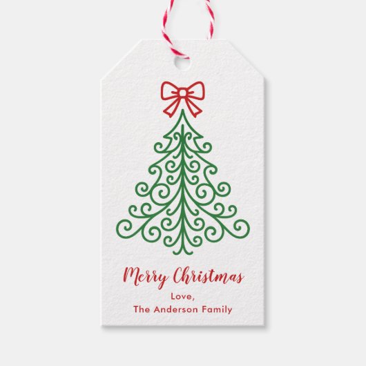 弓シンプルクリスマス付きモダン ギフトタグ (正面)