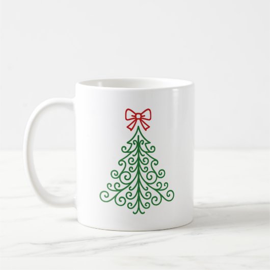 弓シンプルクリスマス付きモダン コーヒーマグカップ (左)