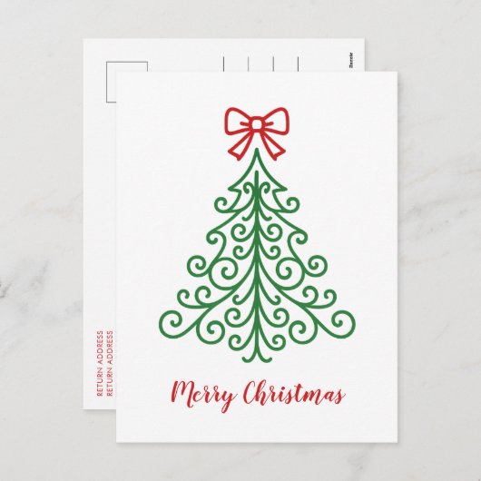 弓シンプルクリスマス付きモダン シーズンポストカード (正面/裏面)