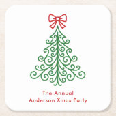 弓シンプルクリスマス付きモダン スクエアペーパーコースター (正面)