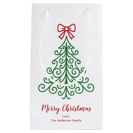 弓シンプルクリスマス付きモダン スモールペーパーバッグ (正面)