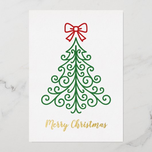 弓シンプルクリスマス付きモダン 箔シーズンカード (正面)
