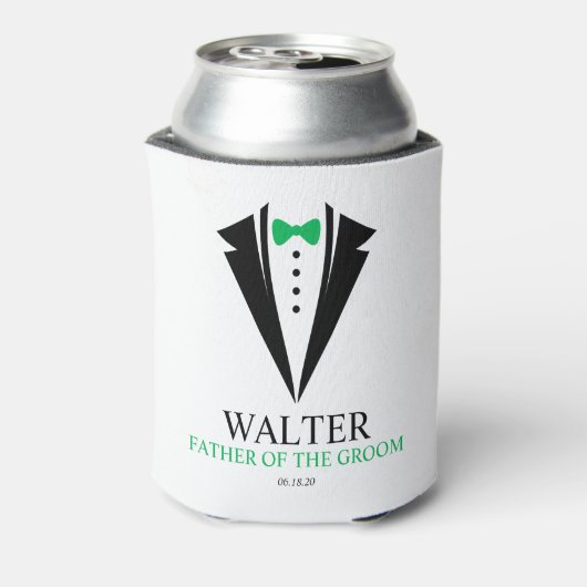 弓タイTuxedo "新郎の父パーソナライズされた" 缶クーラー (缶裏面)