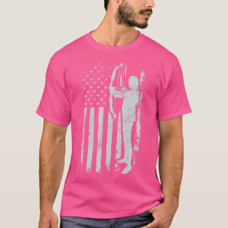弓ハンターアーチェリーボーワンターブロードヘッドアメリカ国旗 Tシャツ