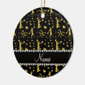 弓ハートのチアリーダーをする名前をカスタムするの黒い金ゴールド セラミックオーナメント (左)
