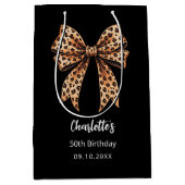 弓ヒョウ柄ブラックバースデーパーティー ミディアムペーパーバッグ (正面)