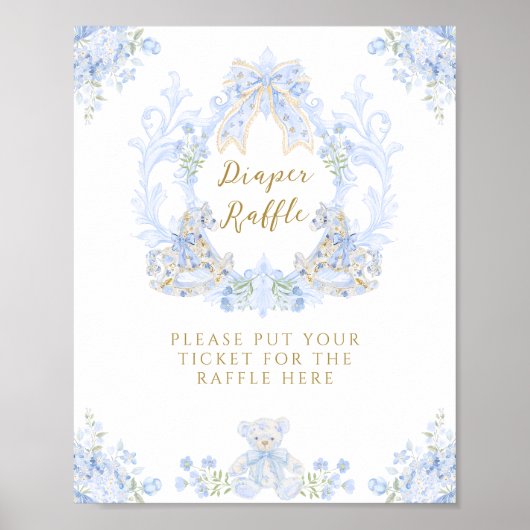 弓フローラテディベアークレストボーイベビーシャワーおむつ ポスター (正面)