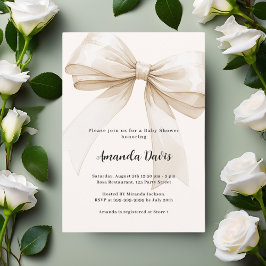 弓ベージュ男女兼用ベビーシャワー 招待状