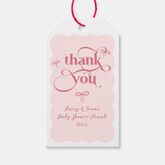 弓ミニマモダンリストウェーブピンクガールベビーシャワー ギフトタグ (正面)