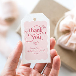 弓ミニマモダンリストウェーブピンクガールベビーシャワー ギフトタグ