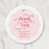 弓ミニマモダンリストウェーブピンクガールベビーシャワー フェイバータグ (正面)