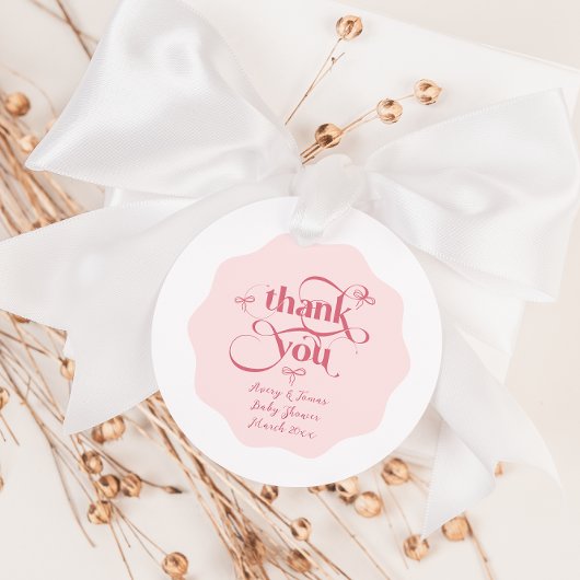 弓ミニマモダンリストウェーブピンクガールベビーシャワー フェイバータグ